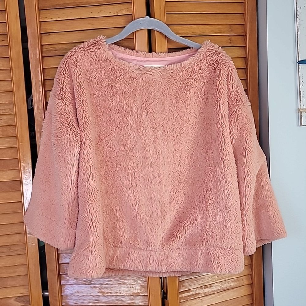 Madewell Faux Fur Teddy Sweater Pullover Blush Pink XS Cozy Soft - Picture 4 of 9